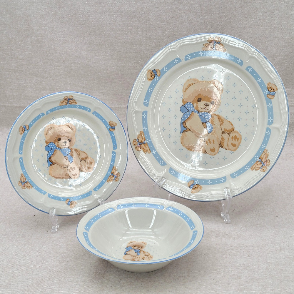 Vintage Tienshan Country Bear Stoneware Dinnerware Set – 3 piece Place Setting